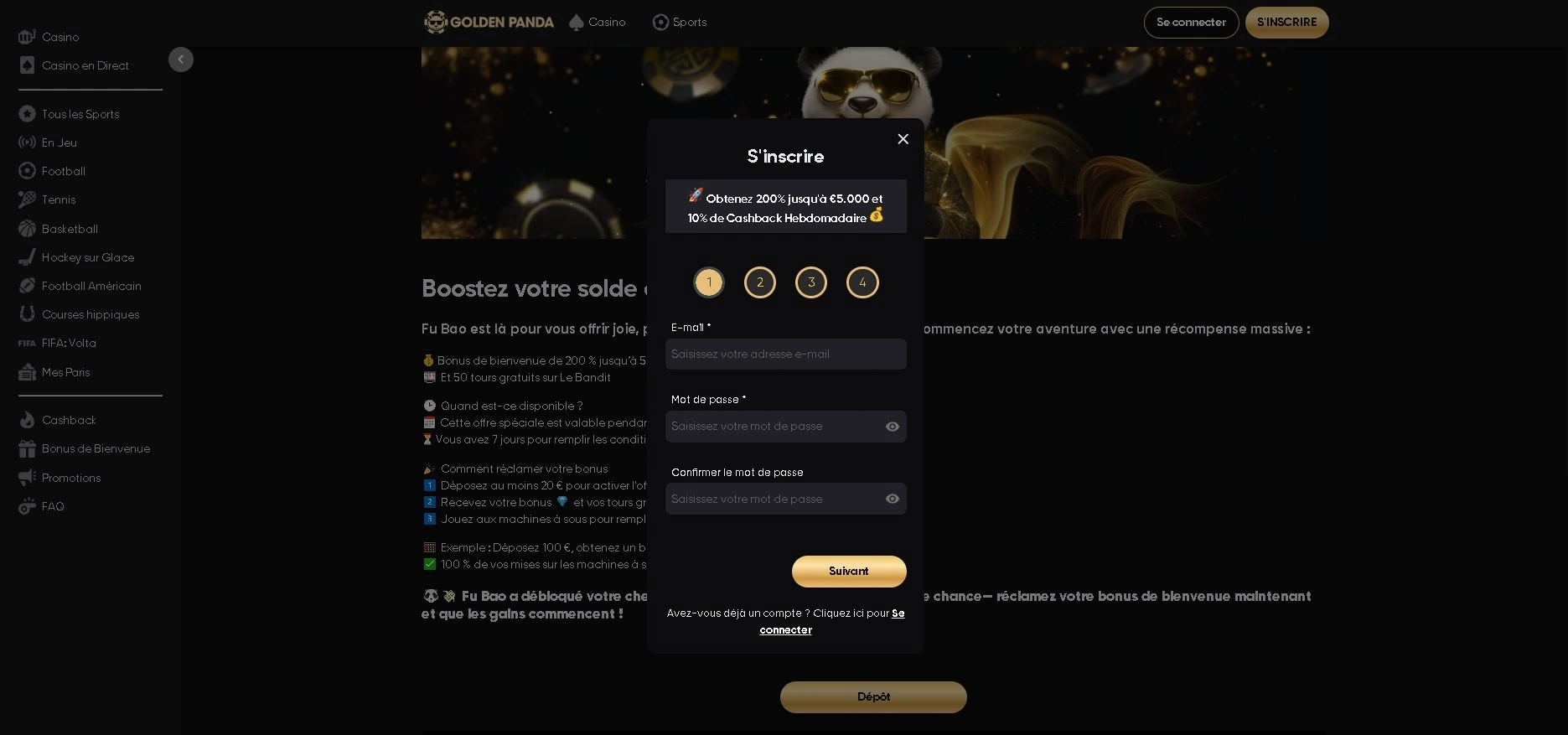 Créer un compte sur Golden Panda casino